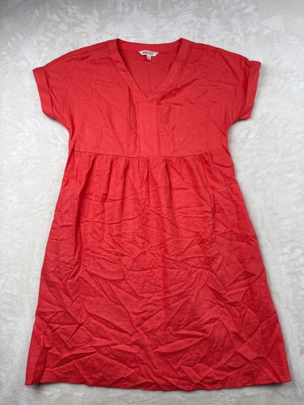 Briggs Womens Coral Short Sleeve V-Neck Dress With Empire Waist Size Small